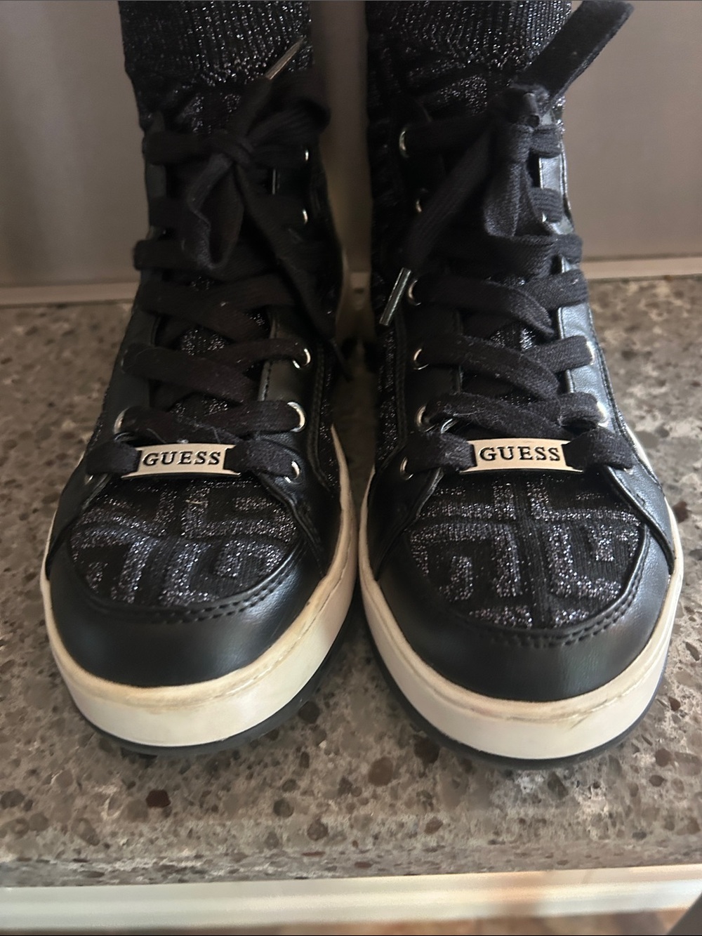 GUESS Black Knit High-Top Logo Sneakers with Silver Accents - Picture 5 of 6